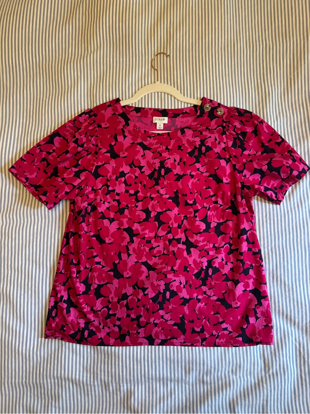 J. Crew Bright Pink Floral Short Sleeve Top